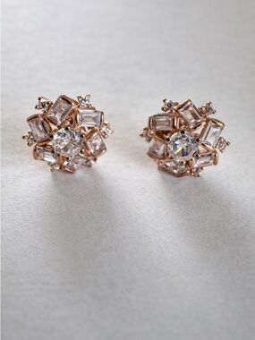 Rose Gold Crystal Floral Stud Earrings - Women Jewelry